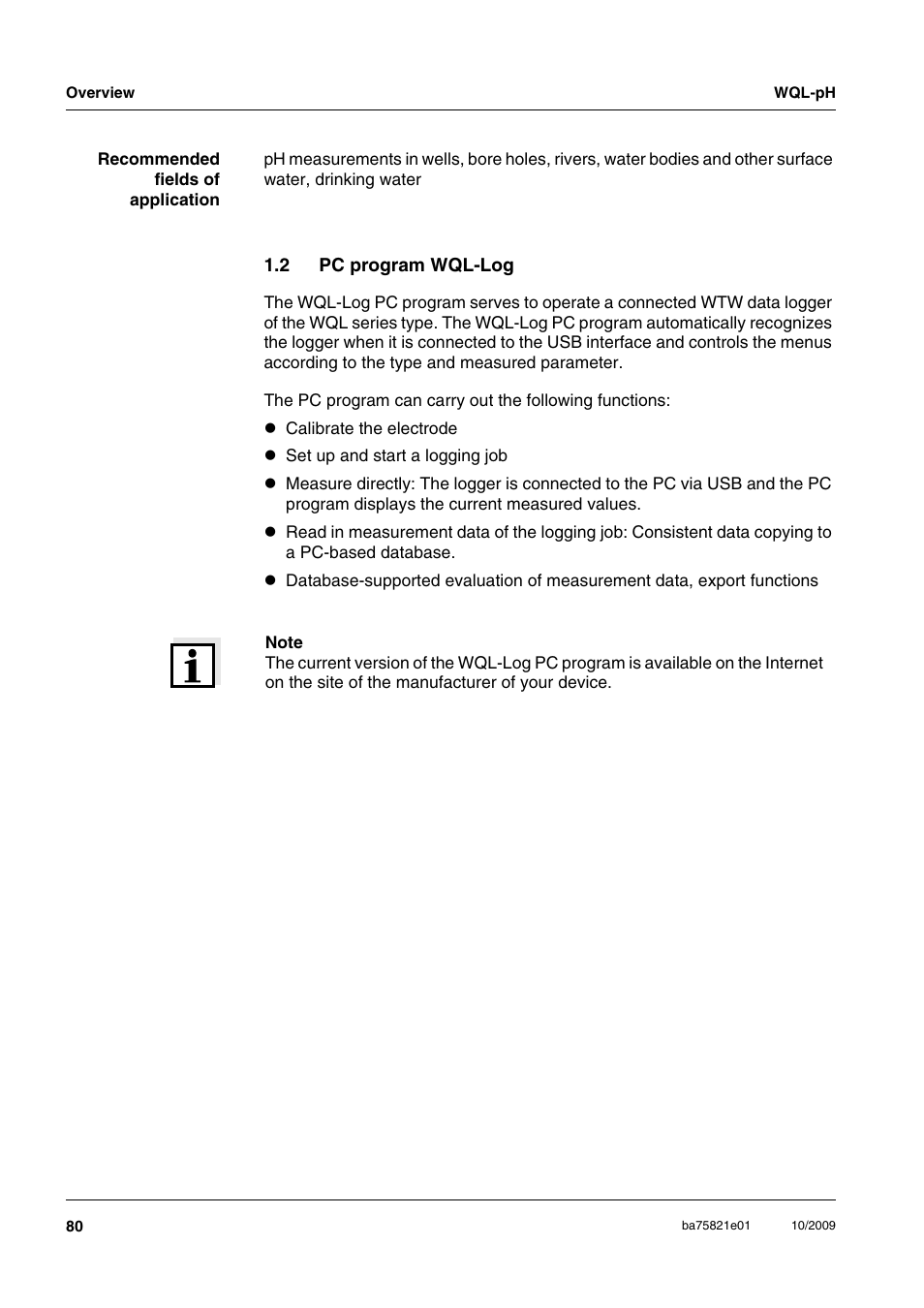 2 pc program wql-log, Pc program wql-log | Xylem WQL-pH pH DATALOGGERS User Manual | Page 6 / 74