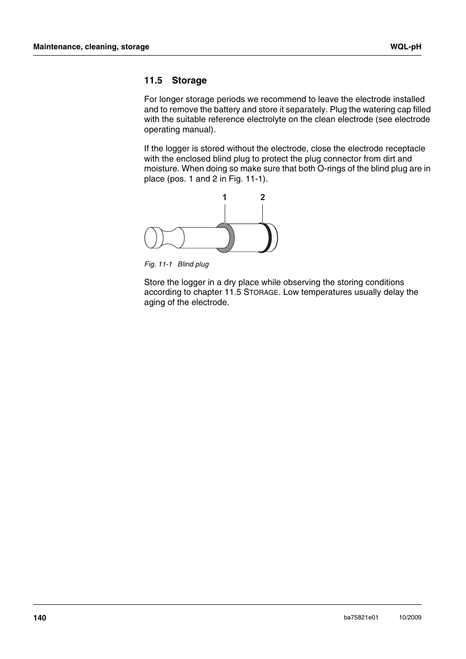 5 storage, Storage | Xylem WQL-pH pH DATALOGGERS User Manual | Page 66 / 74