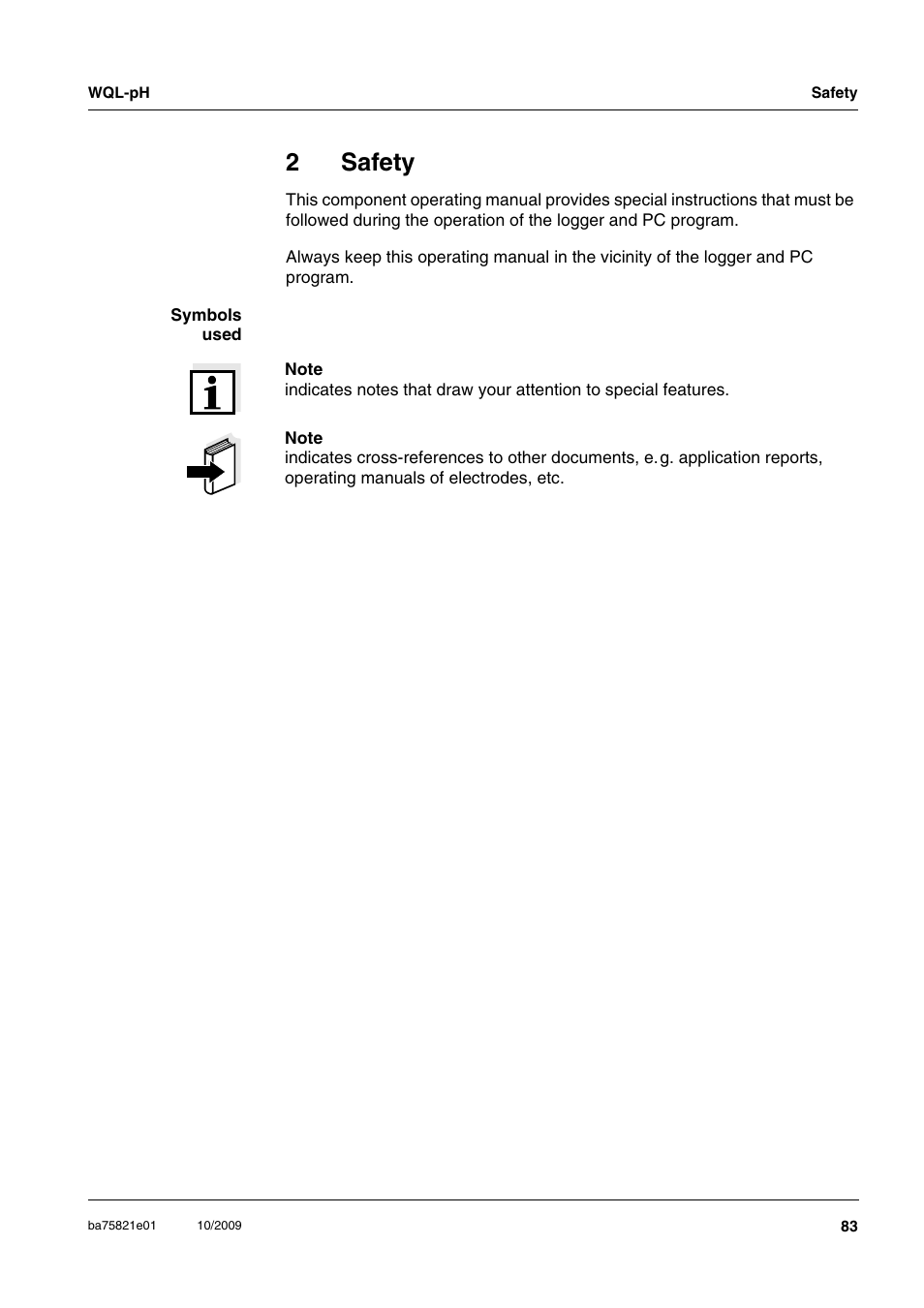 2 safety, Safety, 2safety | Xylem WQL-pH pH DATALOGGERS User Manual | Page 9 / 74