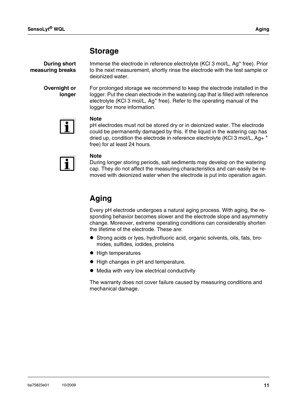 Storage, Aging | Xylem SensoLyt WQL User Manual | Page 5 / 8