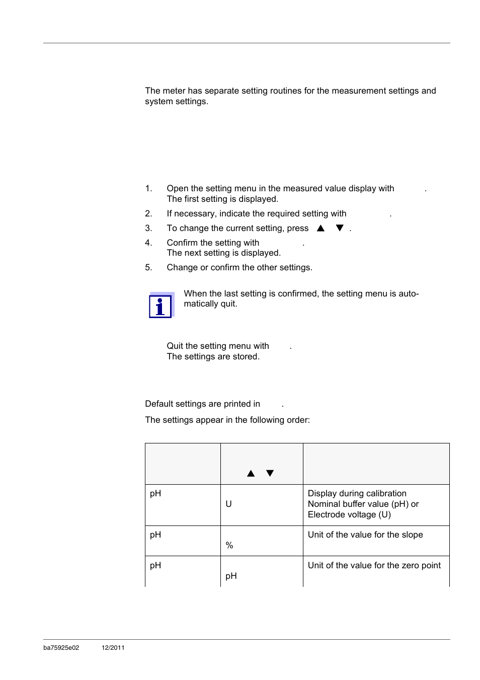 7 settings, 1 measurement settings (ph), 1 changing the settings for ph measurements | Settings, Measurement settings (ph), Changing the settings for ph measurements, See section 7.1.1 c, Hanging, Measure, Ments | Xylem inoLab 7110 WASTEWATER pH METER User Manual | Page 29 / 52