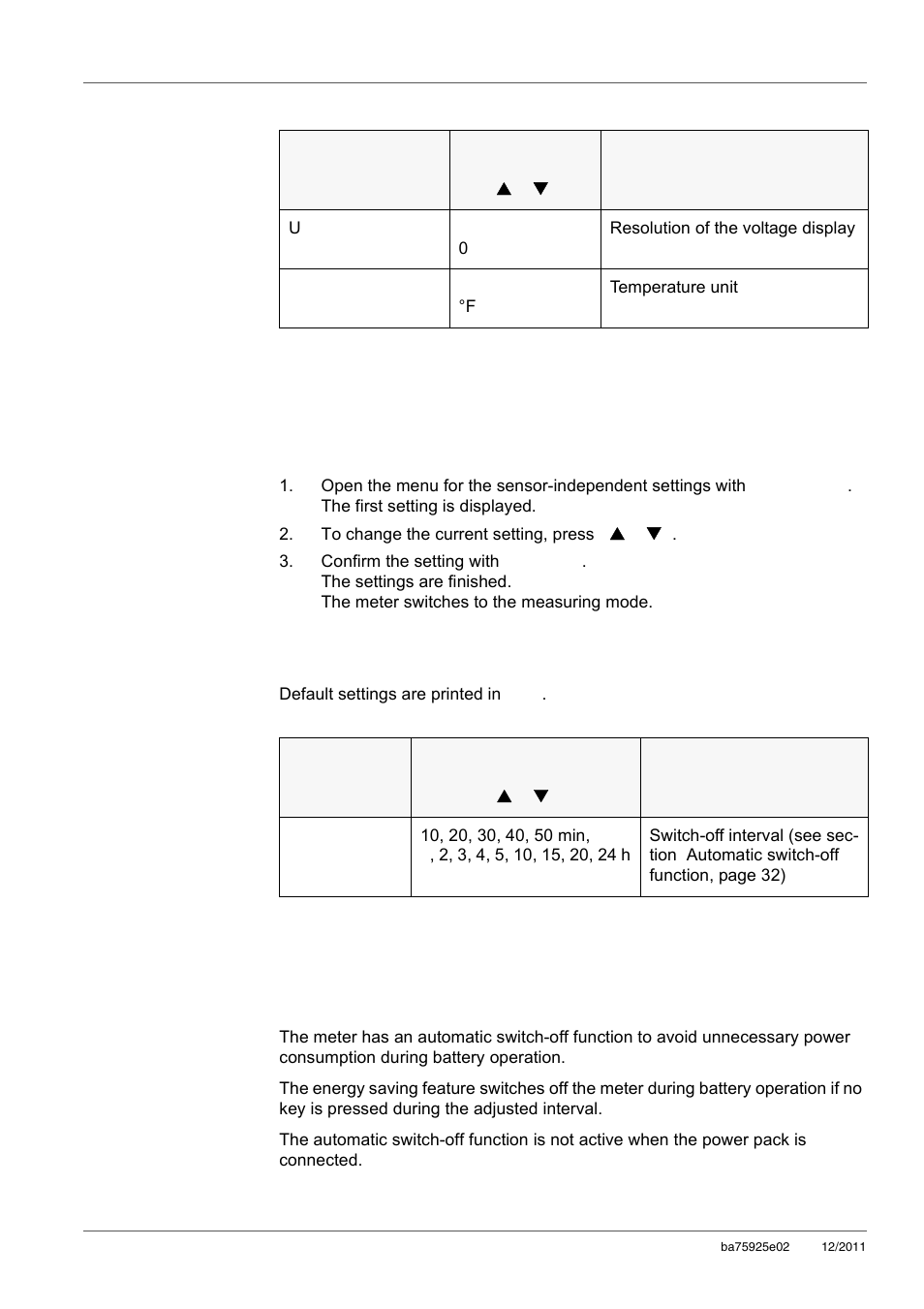 3 sensor-independent settings, 1 changing the sensor-independent settings, 2 energy saving (battery operation) | Sensor-independent settings, Changing the sensor-independent settings, Energy saving (battery operation) | Xylem inoLab 7110 WASTEWATER pH METER User Manual | Page 32 / 52
