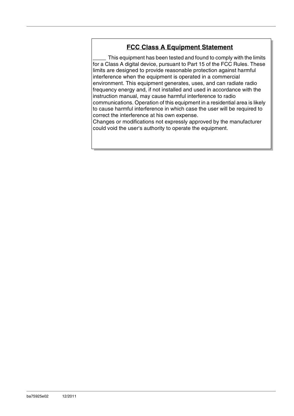 Fcc class a equipment statement | Xylem inoLab 7110 WASTEWATER pH METER User Manual | Page 45 / 52