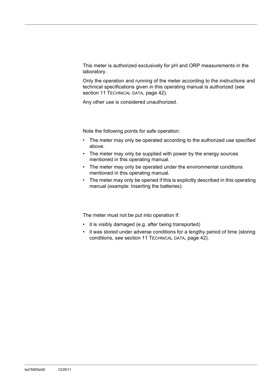 2 safe operation, 1 authorized use, 2 requirements for safe operation | 3 unauthorized use, Safe operation, Authorized use, Requirements for safe operation, Unauthorized use | Xylem inoLab 7110 WASTEWATER pH METER User Manual | Page 9 / 52