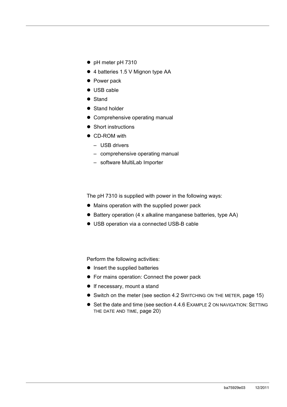 3 commissioning, 1 scope of delivery, 2 power supply | 3 initial commissioning, Commissioning, Scope of delivery, Power supply, Initial commissioning, 3commissioning | Xylem inoLab 7310_7310P WASTEWATER pH METER User Manual | Page 10 / 72
