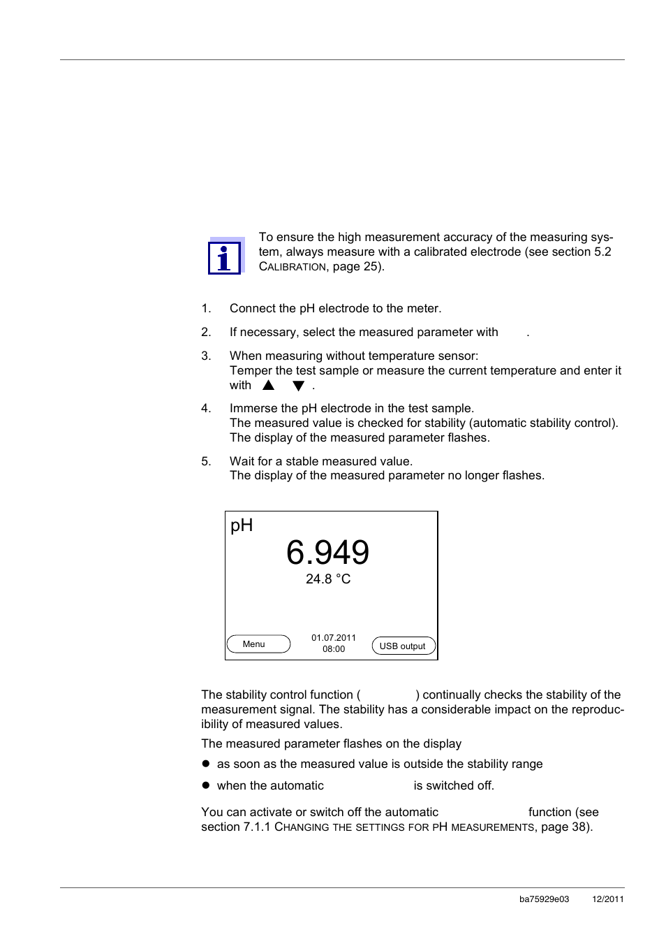 5 ph value, 1 measuring, 1 measuring the ph value | Ph value, Measuring, Measuring the ph value, 5ph value | Xylem inoLab 7310_7310P WASTEWATER pH METER User Manual | Page 22 / 72