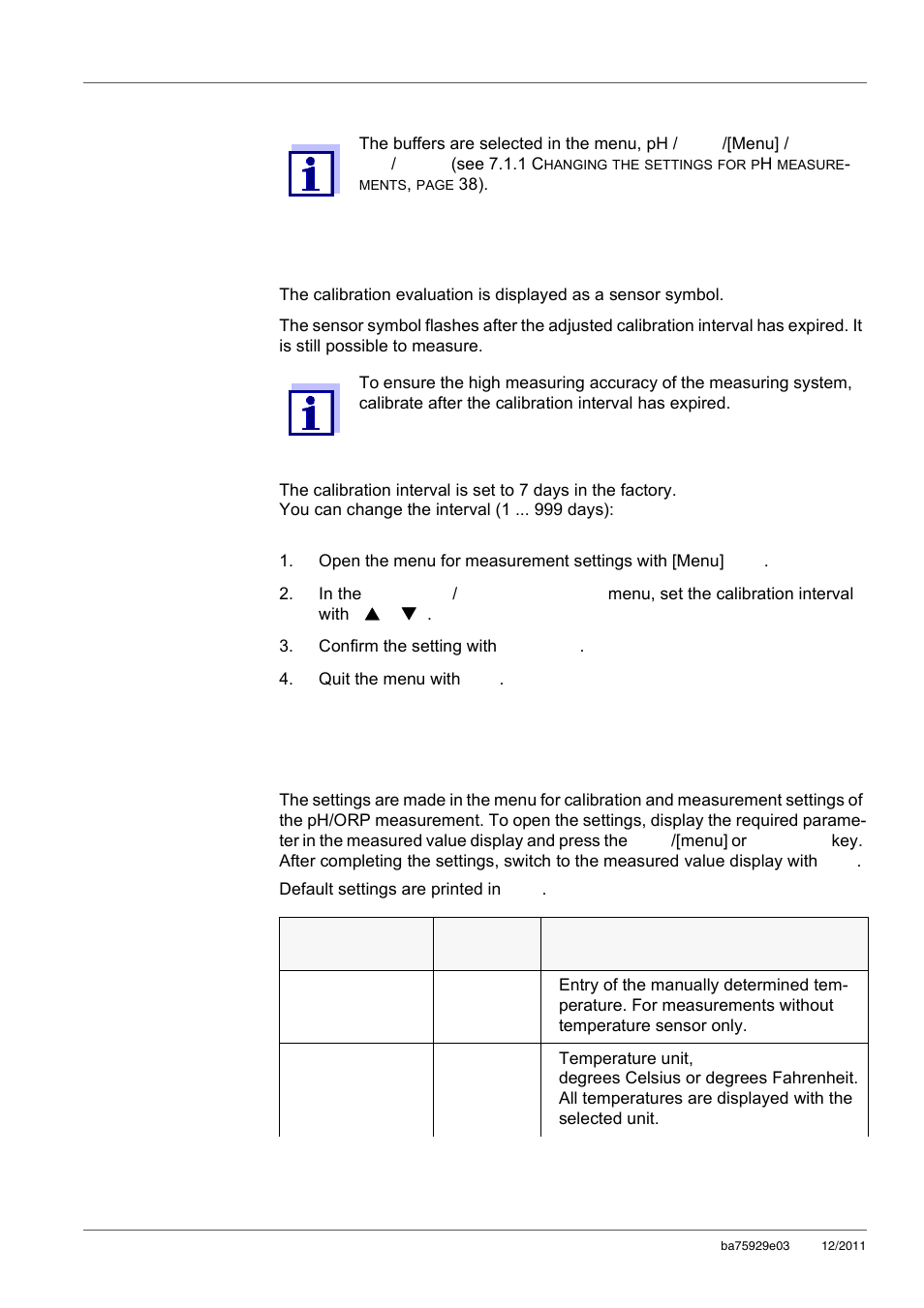 3 calibration interval, 2 settings for orp measurements, Calibration interval | Settings for orp measurements | Xylem inoLab 7310_7310P WASTEWATER pH METER User Manual | Page 42 / 72