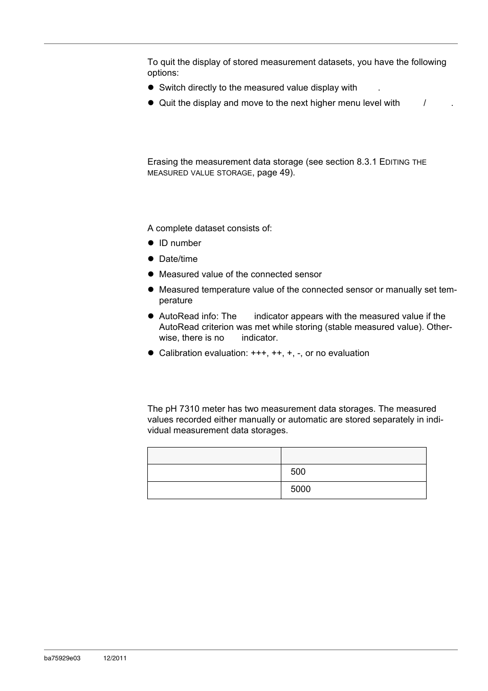 2 erasing the measurement data storage, 3 measurement dataset, 4 storage locations | Erasing the measurement data storage, Measurement dataset, Storage locations, Ee section 8.3.2 e, Rasing, Measurement, Data | Xylem inoLab 7310_7310P WASTEWATER pH METER User Manual | Page 51 / 72