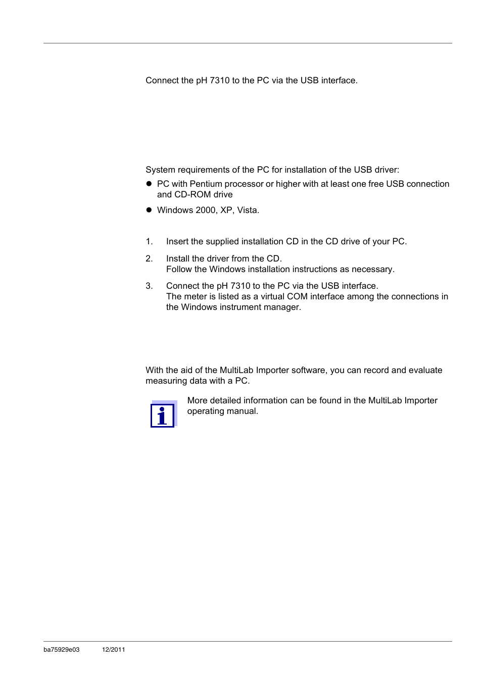2 connecting a pc, 3 multilab importer, Connecting a pc | Multilab importer | Xylem inoLab 7310_7310P WASTEWATER pH METER User Manual | Page 53 / 72