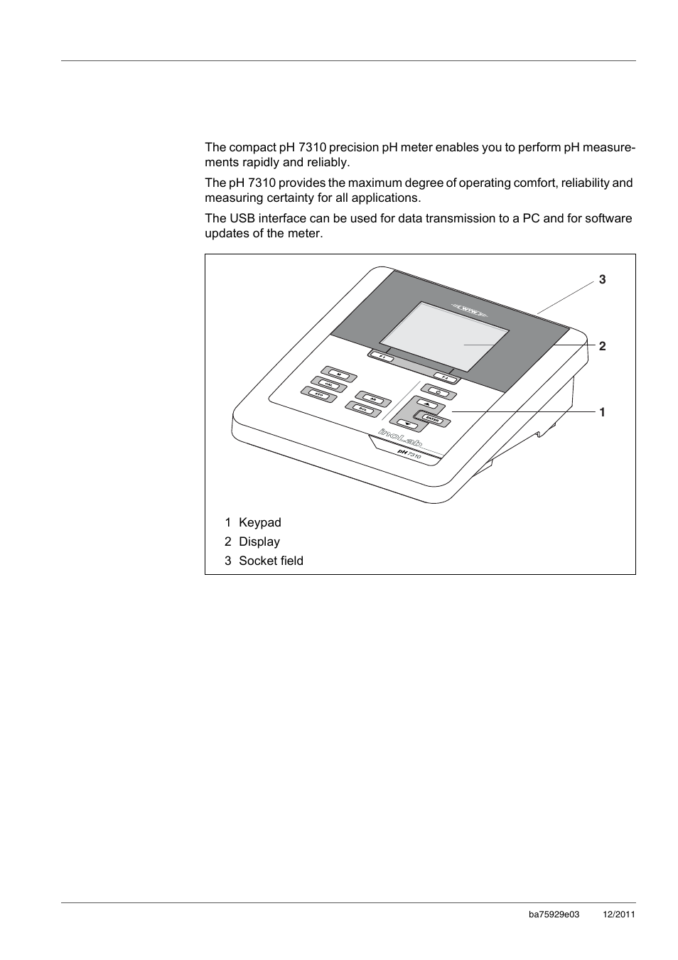 1 overview, 1 ph 7310 meter, Overview | Ph 7310 meter, 1overview | Xylem inoLab 7310_7310P WASTEWATER pH METER User Manual | Page 6 / 72