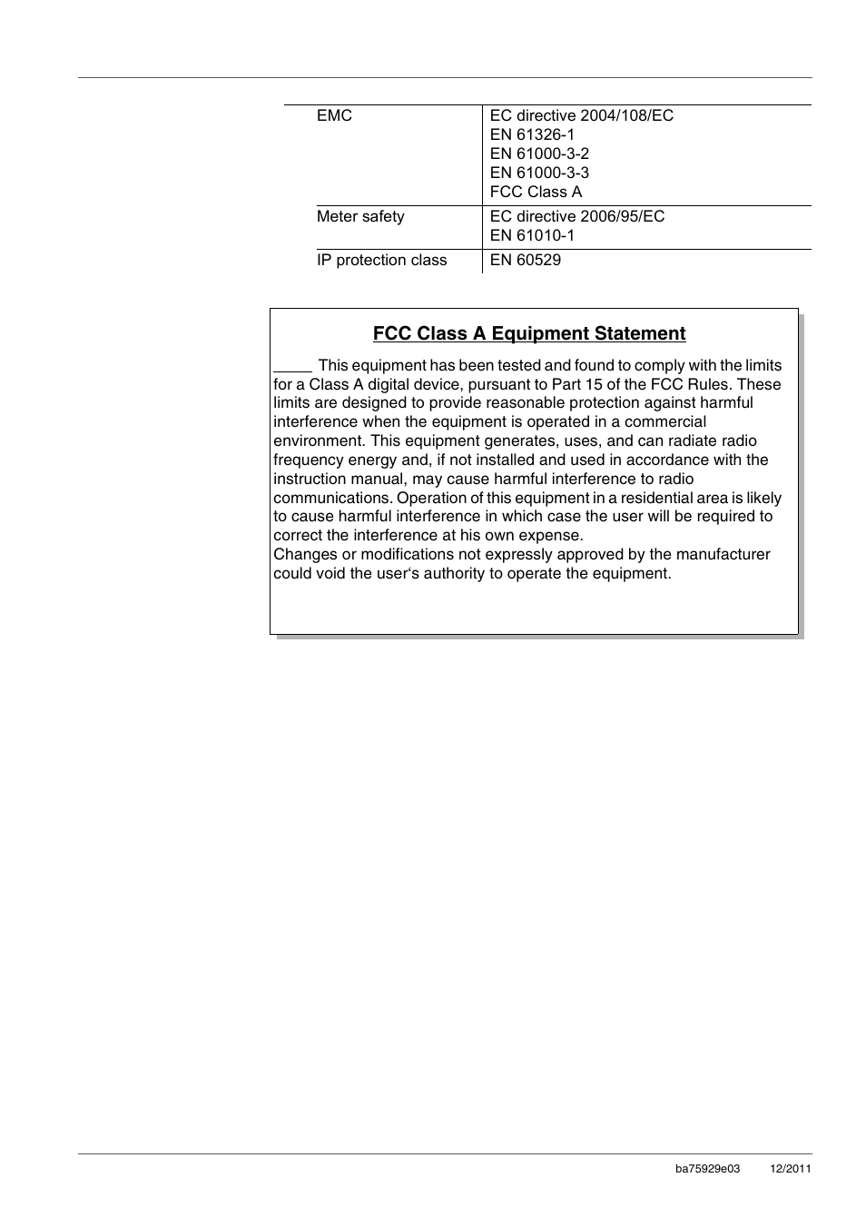 Fcc class a equipment statement | Xylem inoLab 7310_7310P WASTEWATER pH METER User Manual | Page 64 / 72