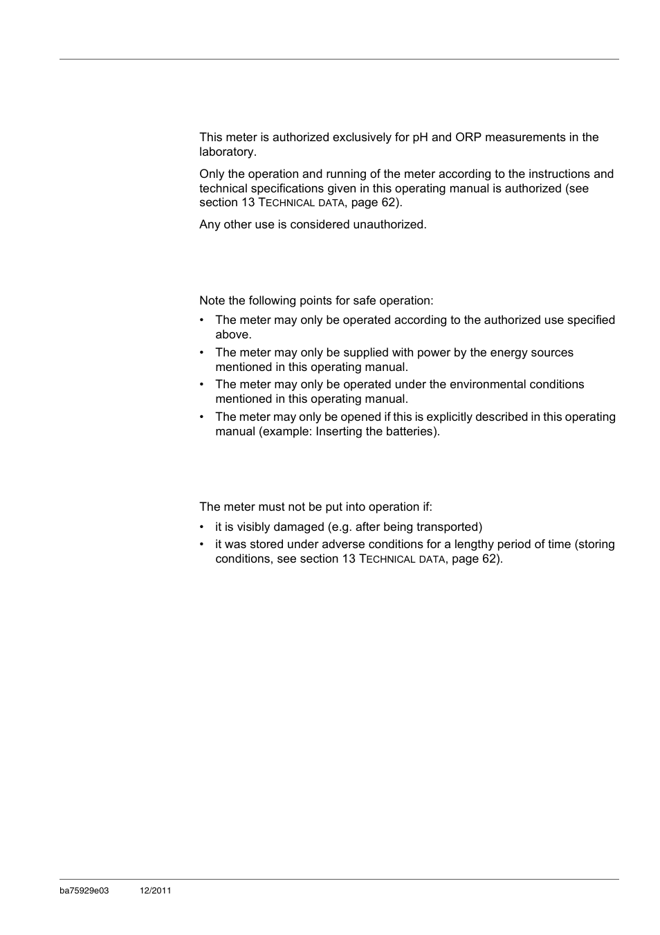 2 safe operation, 1 authorized use, 2 requirements for safe operation | 3 unauthorized use, Safe operation, Authorized use, Requirements for safe operation, Unauthorized use | Xylem inoLab 7310_7310P WASTEWATER pH METER User Manual | Page 9 / 72