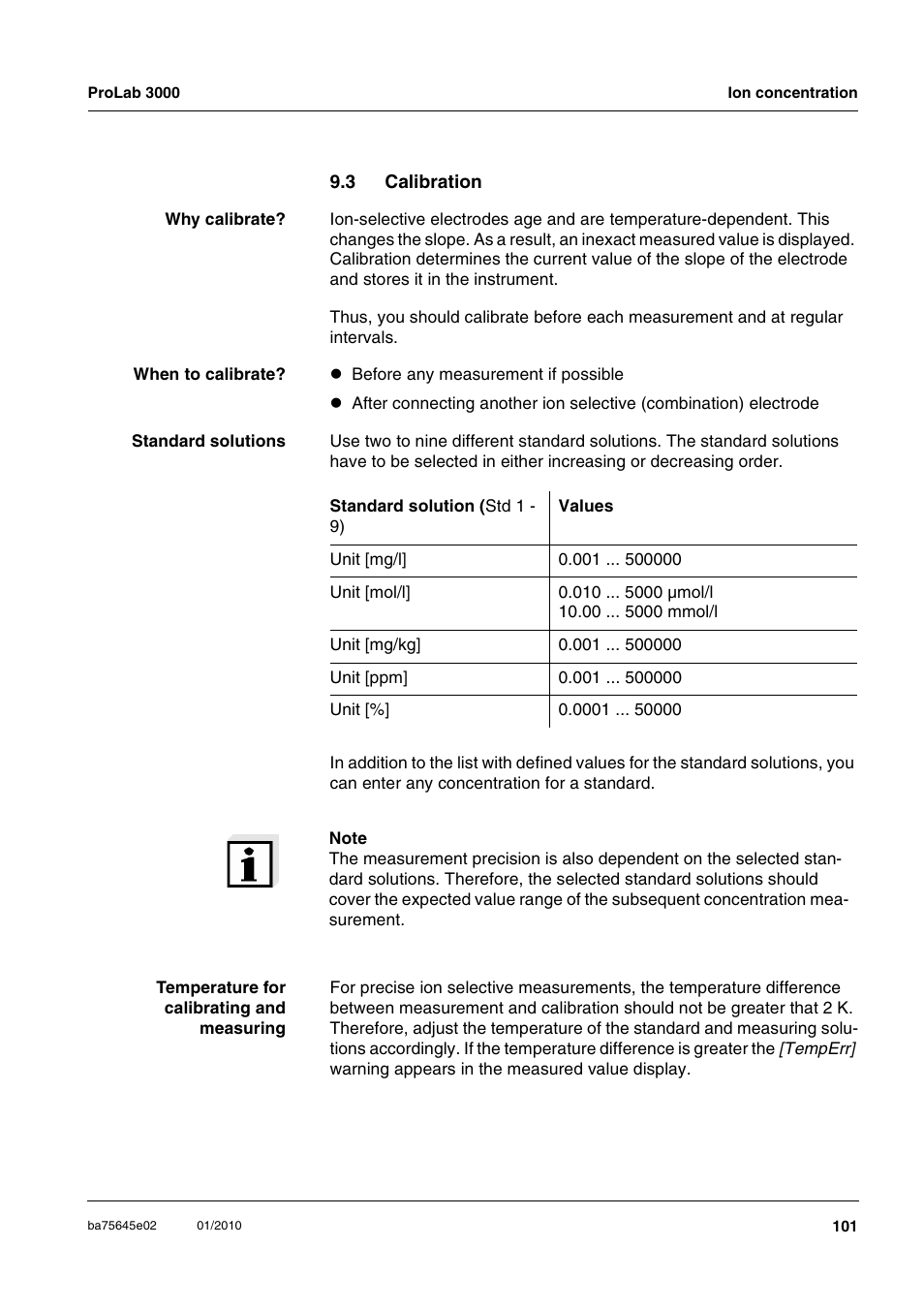 3 calibration, Calibration | Xylem ProLab 3000 LABORATORY pH METER User Manual | Page 101 / 191