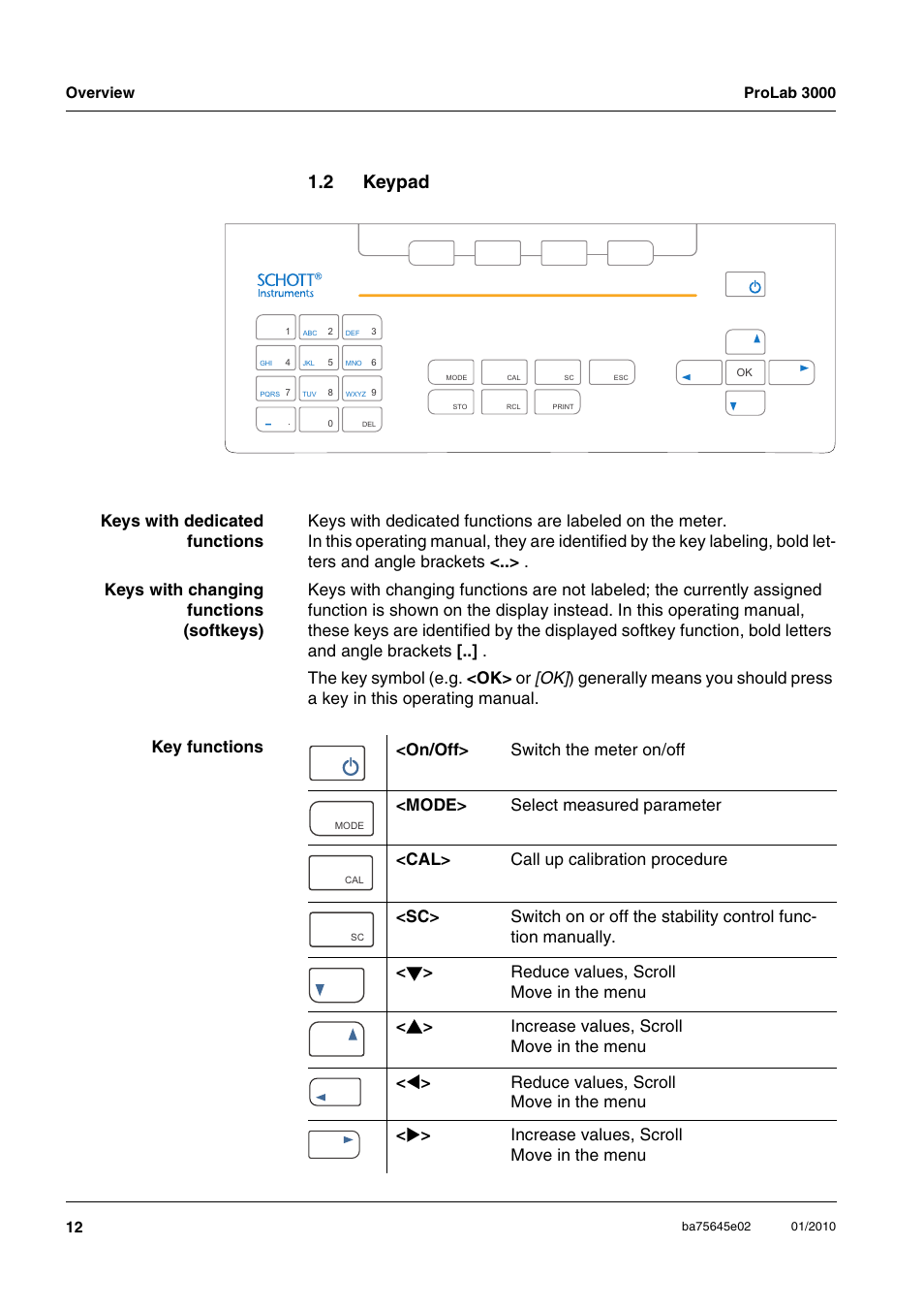 2 keypad, Keypad | Xylem ProLab 3000 LABORATORY pH METER User Manual | Page 12 / 191