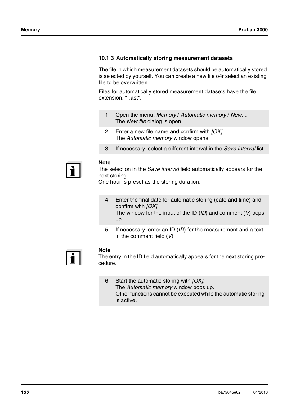 3 automatically storing measurement datasets, 3 automatically storing measurement datasets . 132 | Xylem ProLab 3000 LABORATORY pH METER User Manual | Page 132 / 191