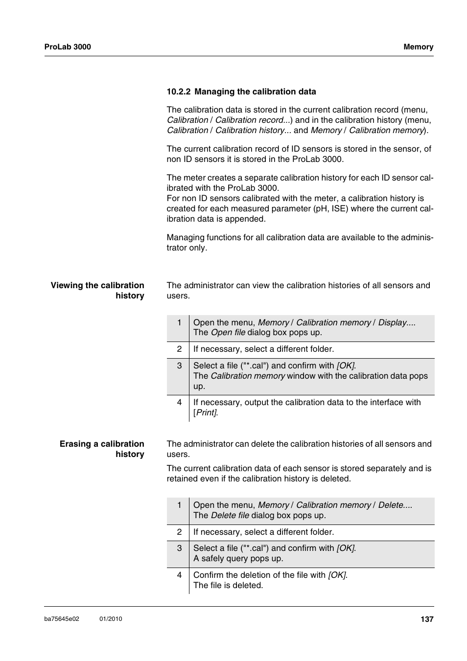 2 managing the calibration data | Xylem ProLab 3000 LABORATORY pH METER User Manual | Page 137 / 191