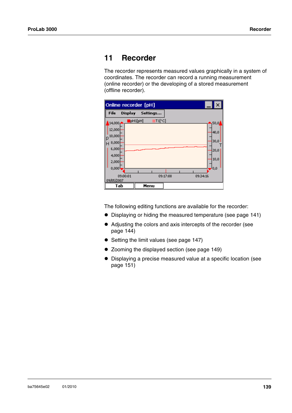 11 recorder | Xylem ProLab 3000 LABORATORY pH METER User Manual | Page 139 / 191