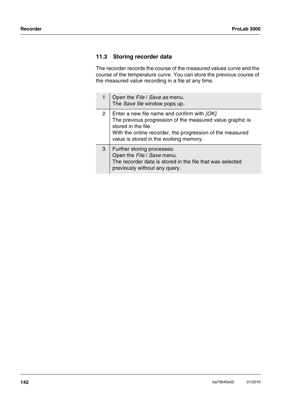 3 storing recorder data | Xylem ProLab 3000 LABORATORY pH METER User Manual | Page 142 / 191