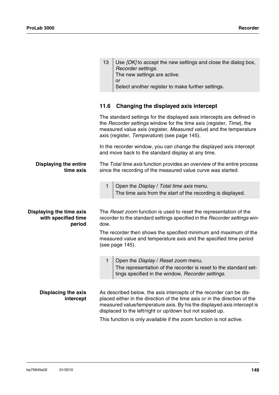 6 changing the displayed axis intercept | Xylem ProLab 3000 LABORATORY pH METER User Manual | Page 149 / 191