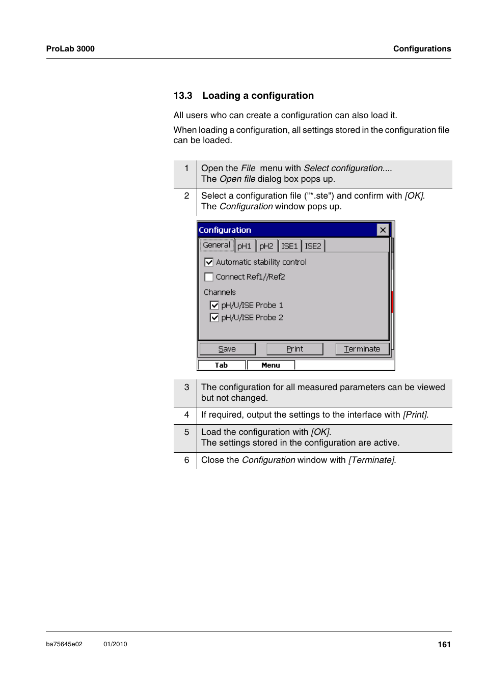 3 loading a configuration | Xylem ProLab 3000 LABORATORY pH METER User Manual | Page 161 / 191