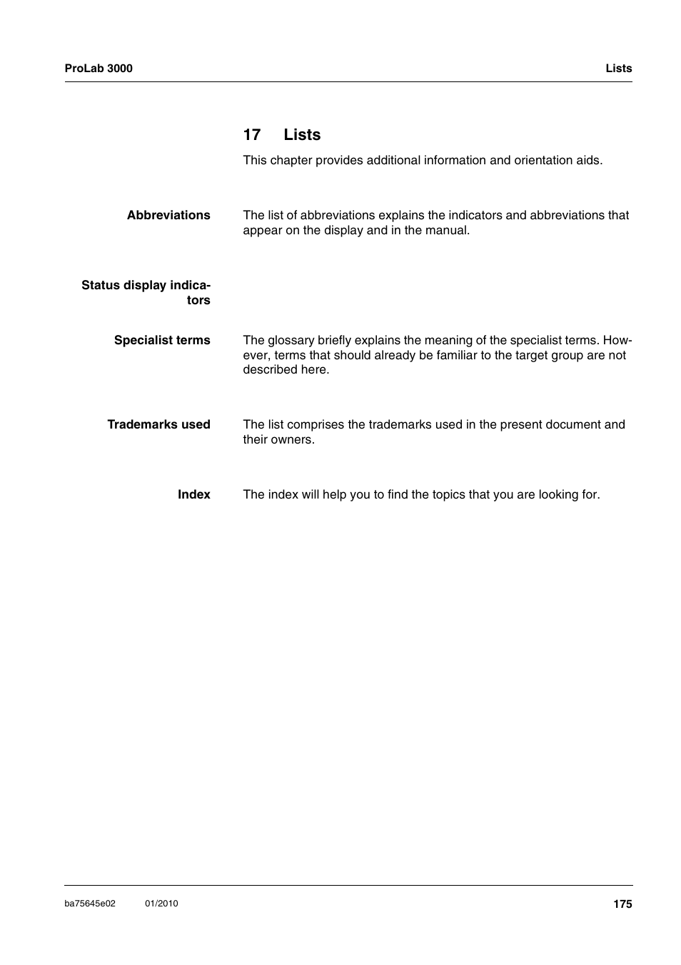 17 lists | Xylem ProLab 3000 LABORATORY pH METER User Manual | Page 175 / 191