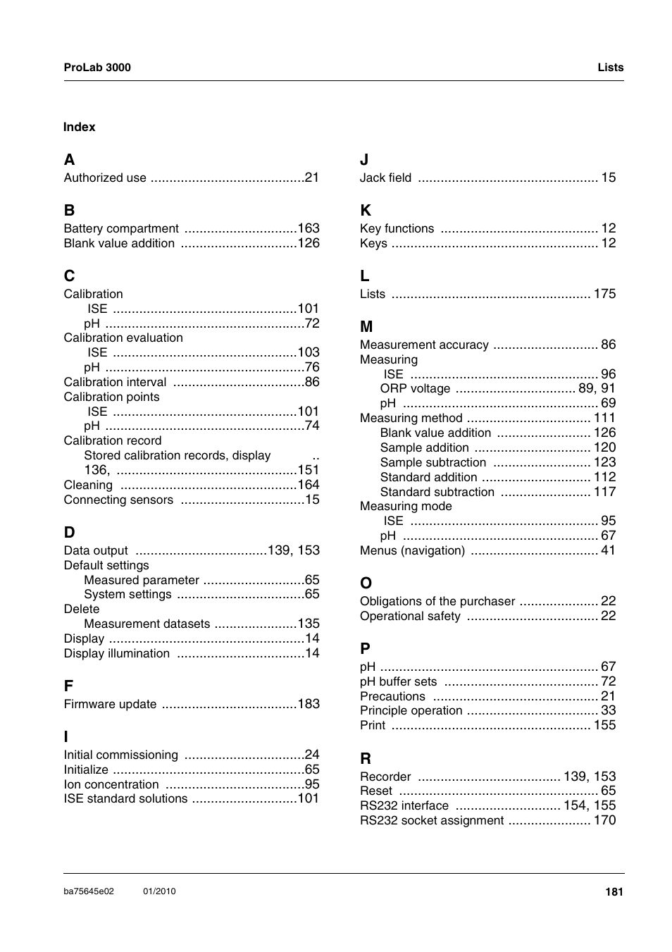 Xylem ProLab 3000 LABORATORY pH METER User Manual | Page 181 / 191