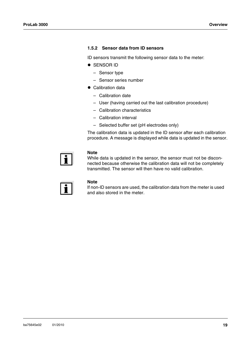 2 sensor data from id sensors, Sensor data from id sensors | Xylem ProLab 3000 LABORATORY pH METER User Manual | Page 19 / 191