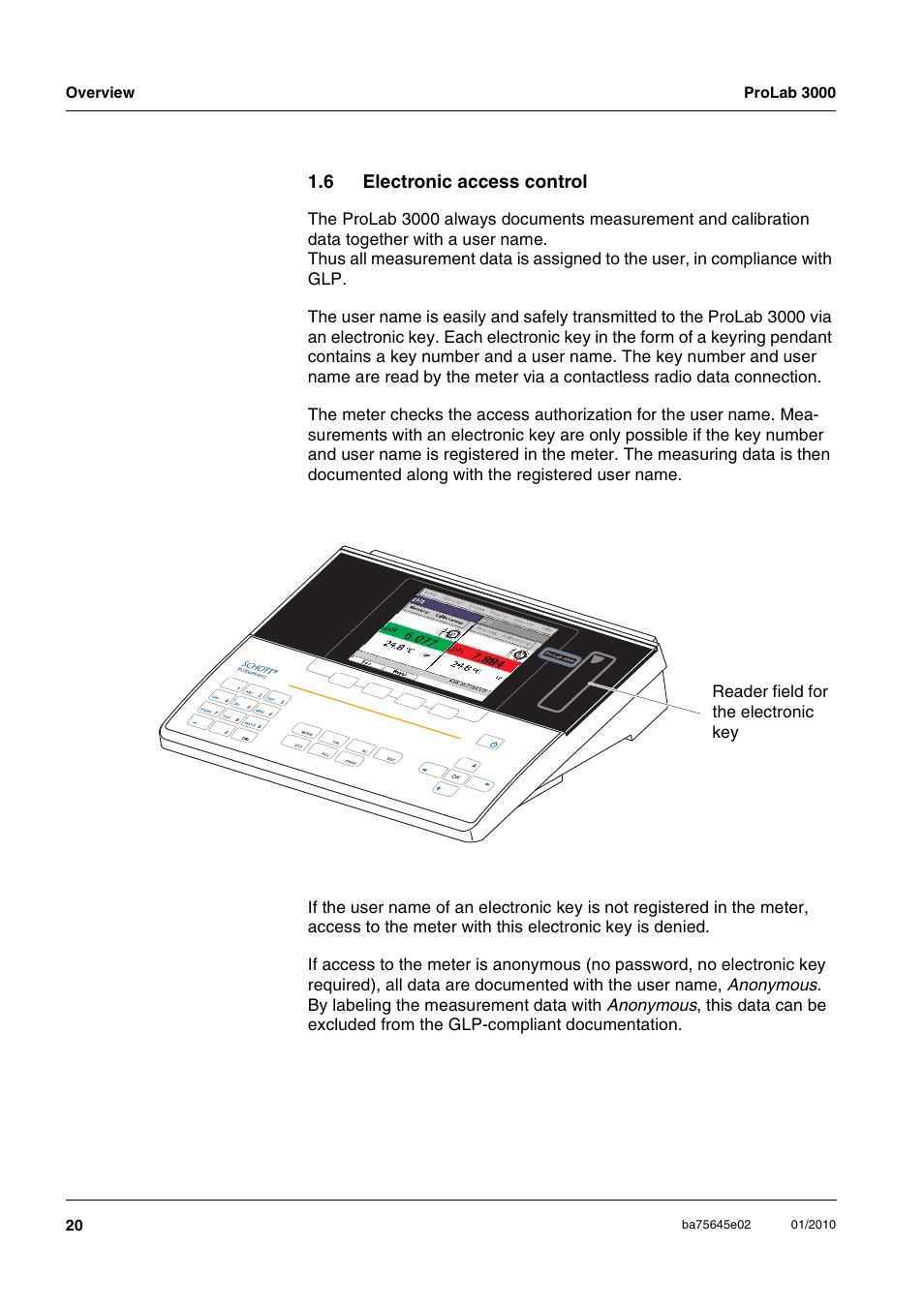 6 electronic access control, Electronic access control | Xylem ProLab 3000 LABORATORY pH METER User Manual | Page 20 / 191