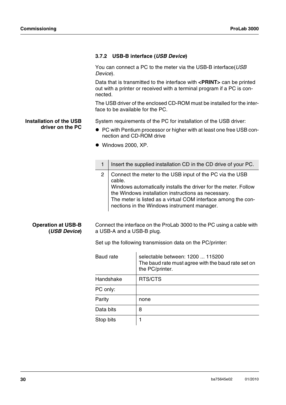 2 usb-b interface (usb device), Usb-b interface | Xylem ProLab 3000 LABORATORY pH METER User Manual | Page 30 / 191