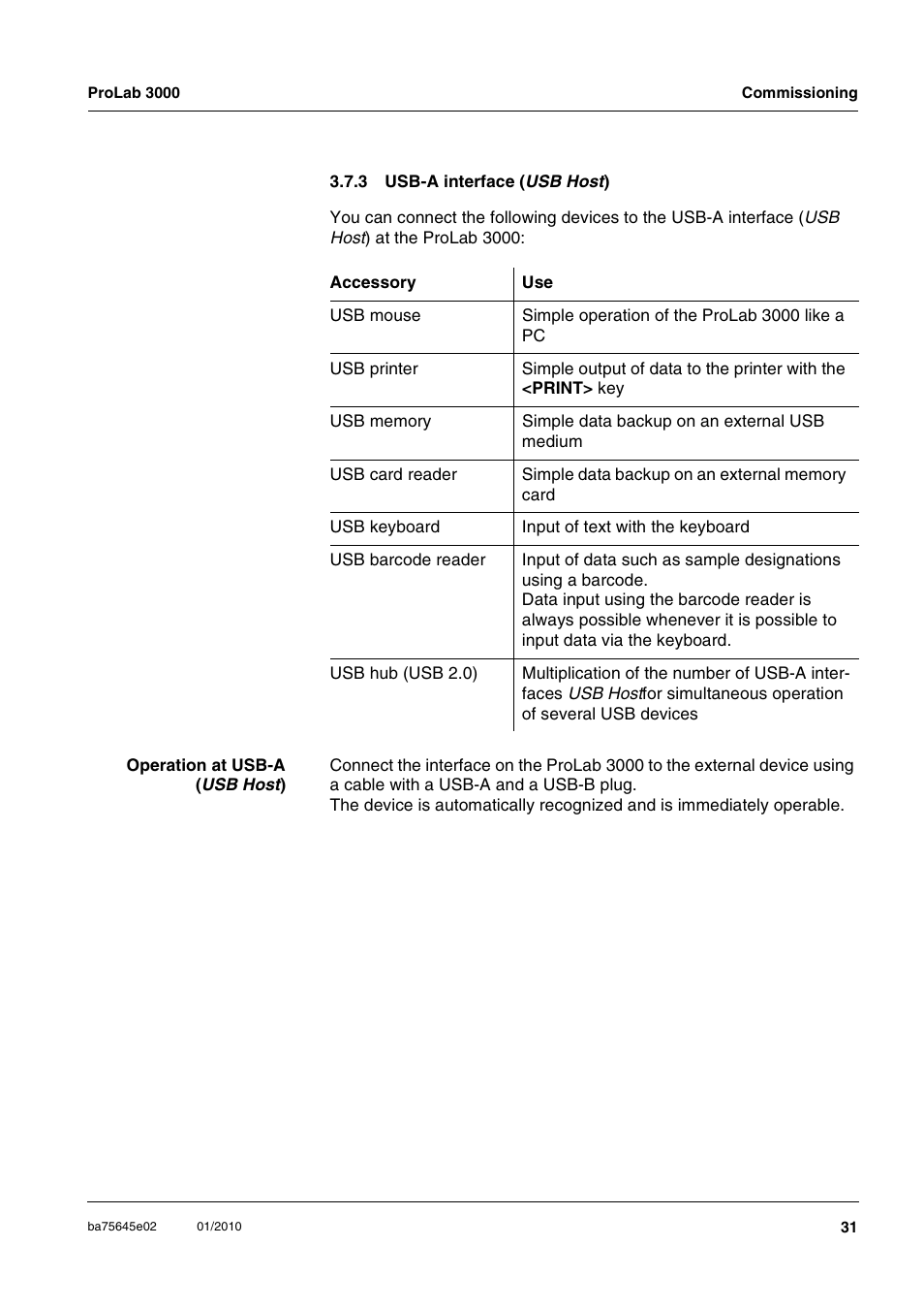 3 usb-a interface (usb host), Usb-a interface | Xylem ProLab 3000 LABORATORY pH METER User Manual | Page 31 / 191