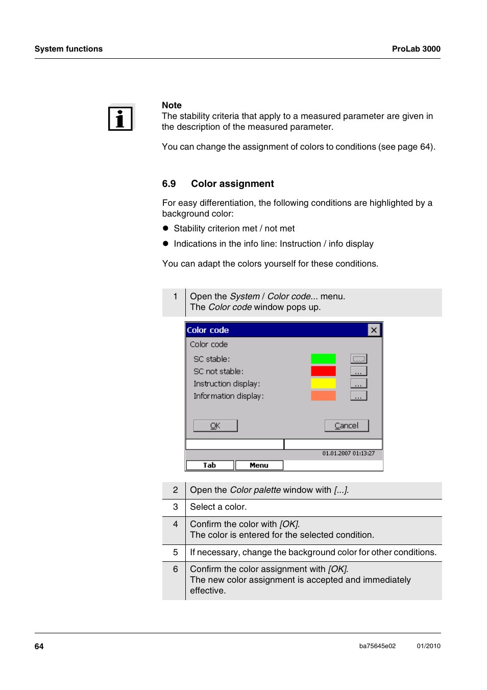 9 color assignment, Color assignment | Xylem ProLab 3000 LABORATORY pH METER User Manual | Page 64 / 191