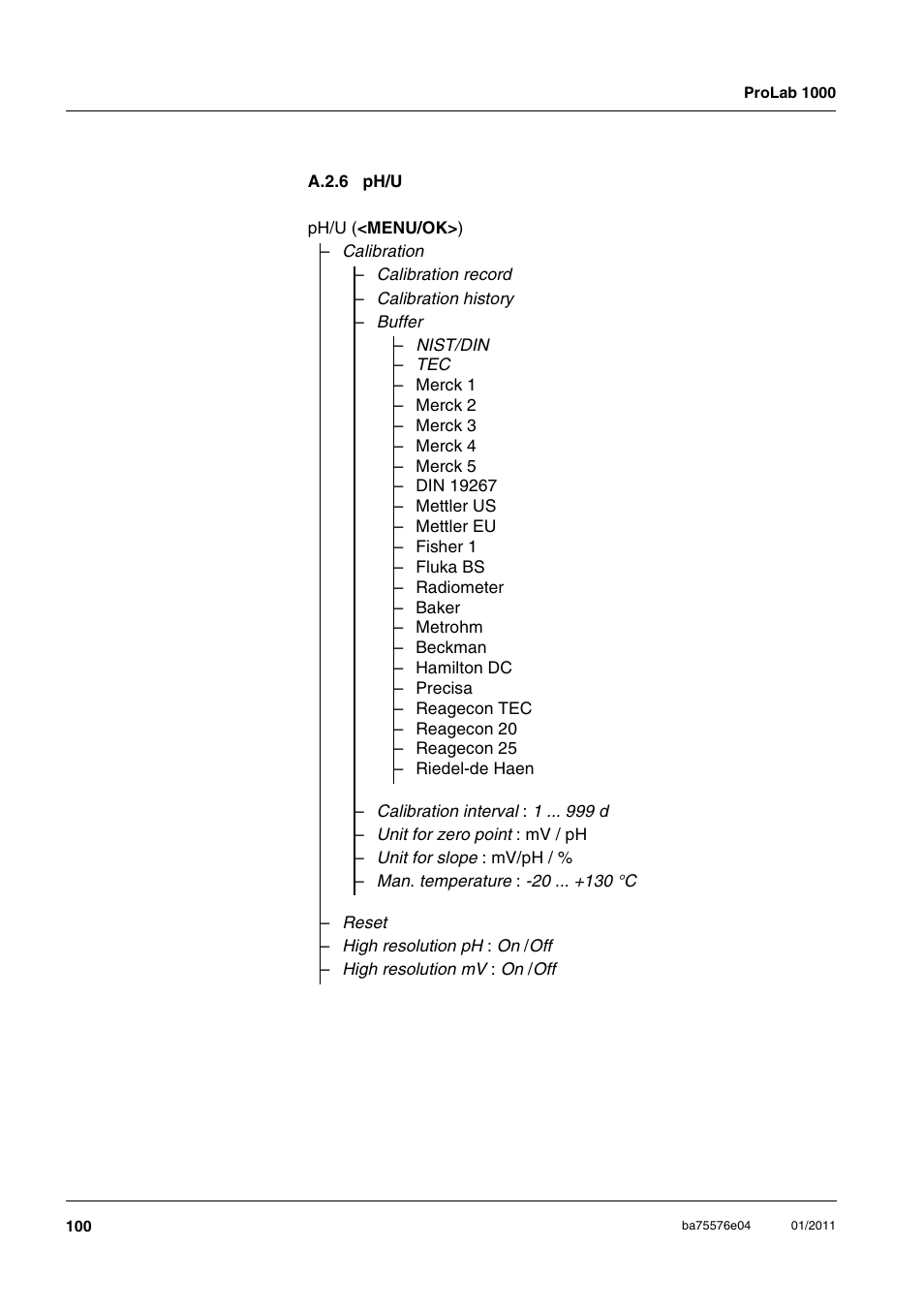 A.2.6 ph/u, A.2.6, Ph/u | Xylem ProLab 1000 BENCH TOP pH METER User Manual | Page 100 / 103