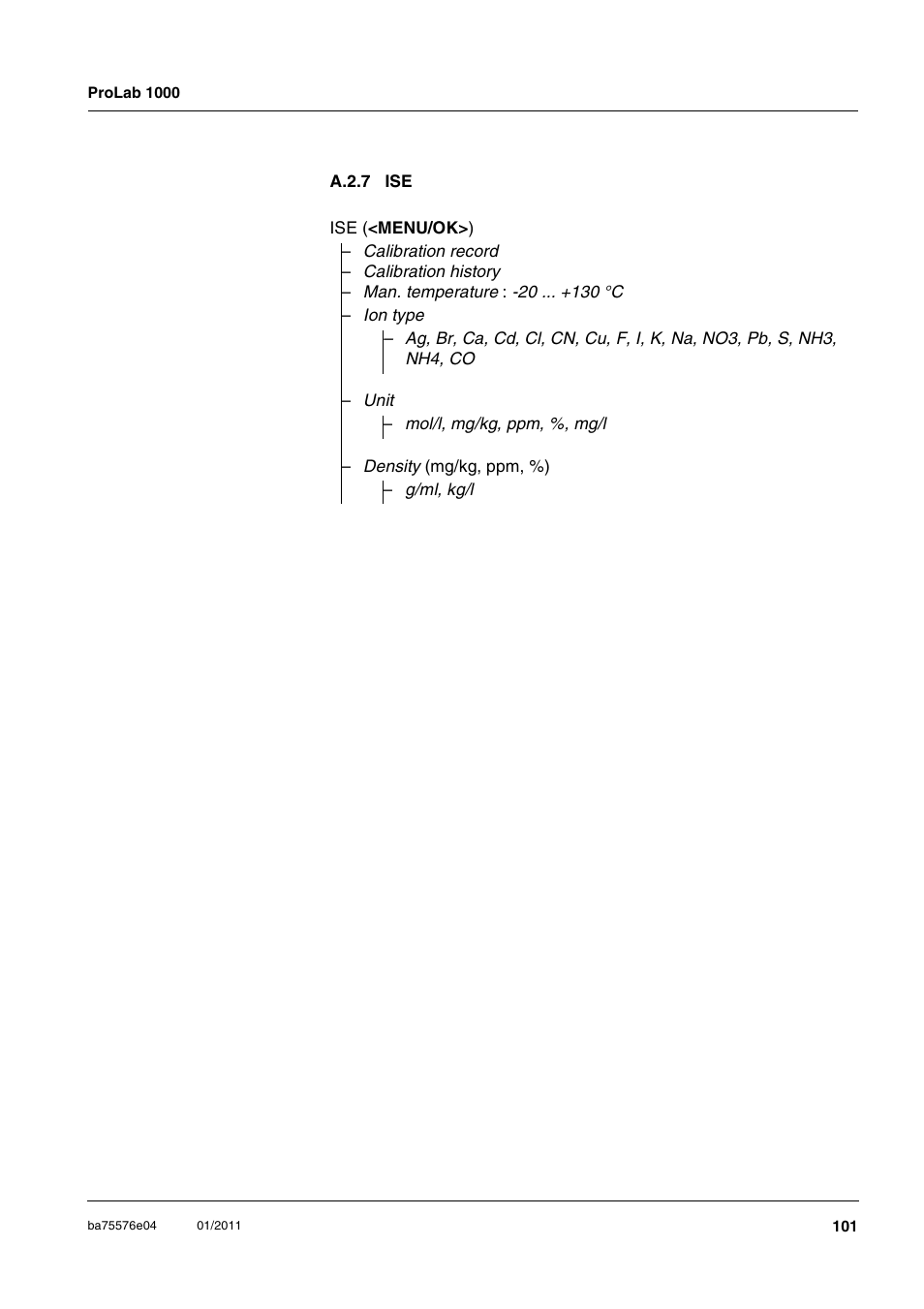 A.2.7 ise, A.2.7 | Xylem ProLab 1000 BENCH TOP pH METER User Manual | Page 101 / 103