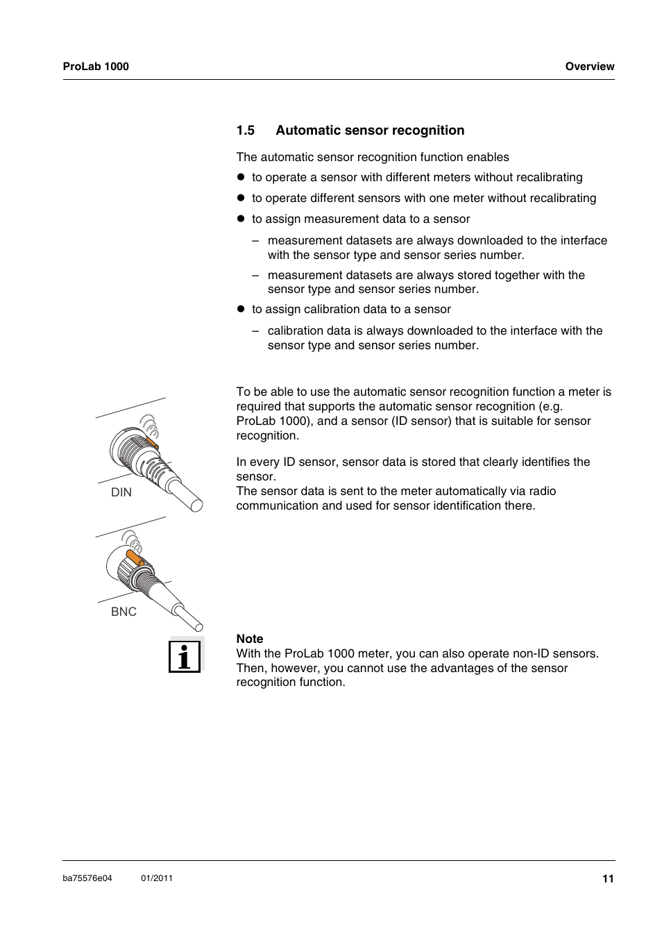 5 automatic sensor recognition, Automatic sensor recognition | Xylem ProLab 1000 BENCH TOP pH METER User Manual | Page 11 / 103