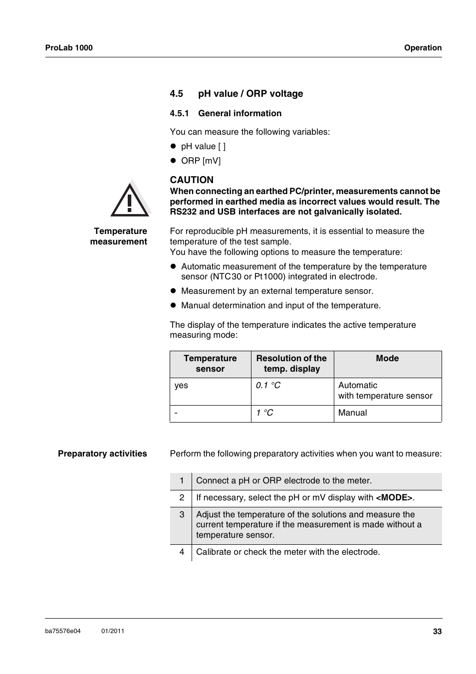 5 ph value / orp voltage, 1 general information, Ph value / orp voltage 4.5.1 | General information | Xylem ProLab 1000 BENCH TOP pH METER User Manual | Page 33 / 103