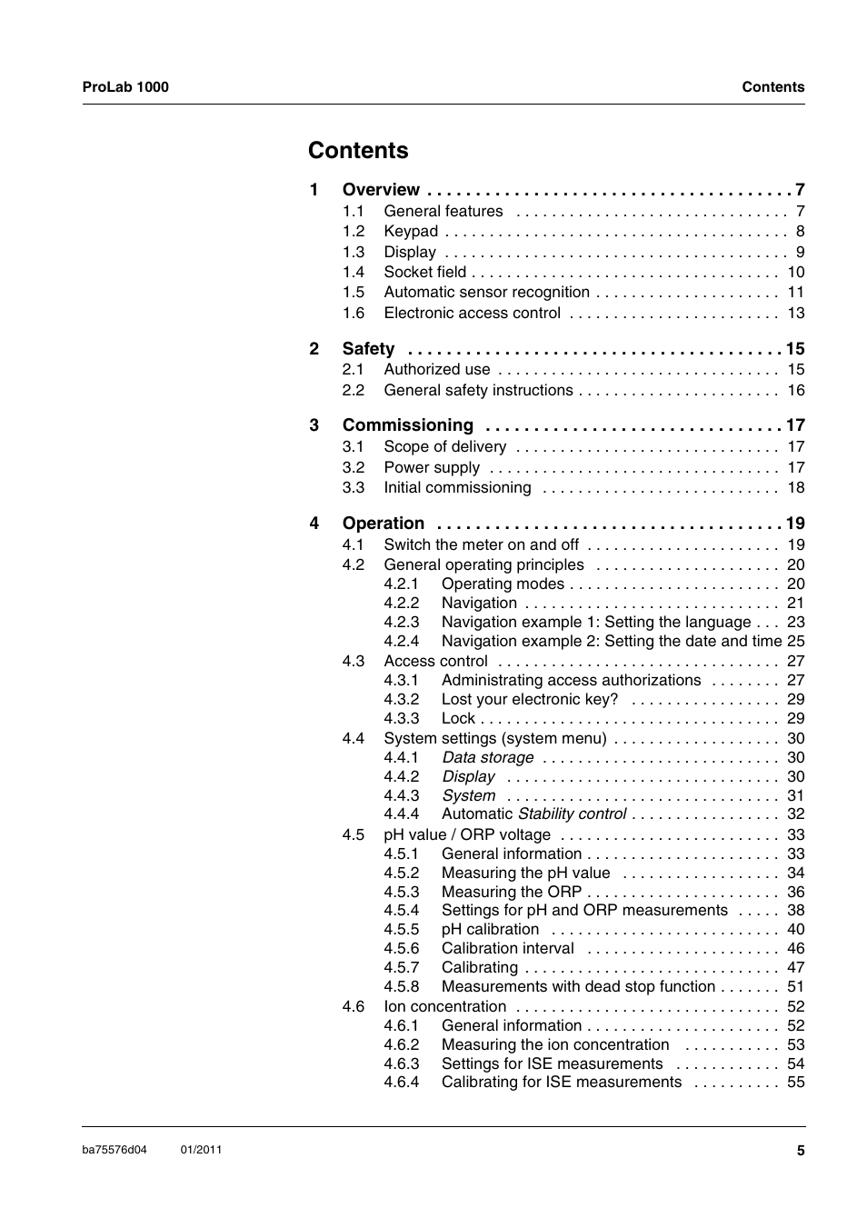 Xylem ProLab 1000 BENCH TOP pH METER User Manual | Page 5 / 103