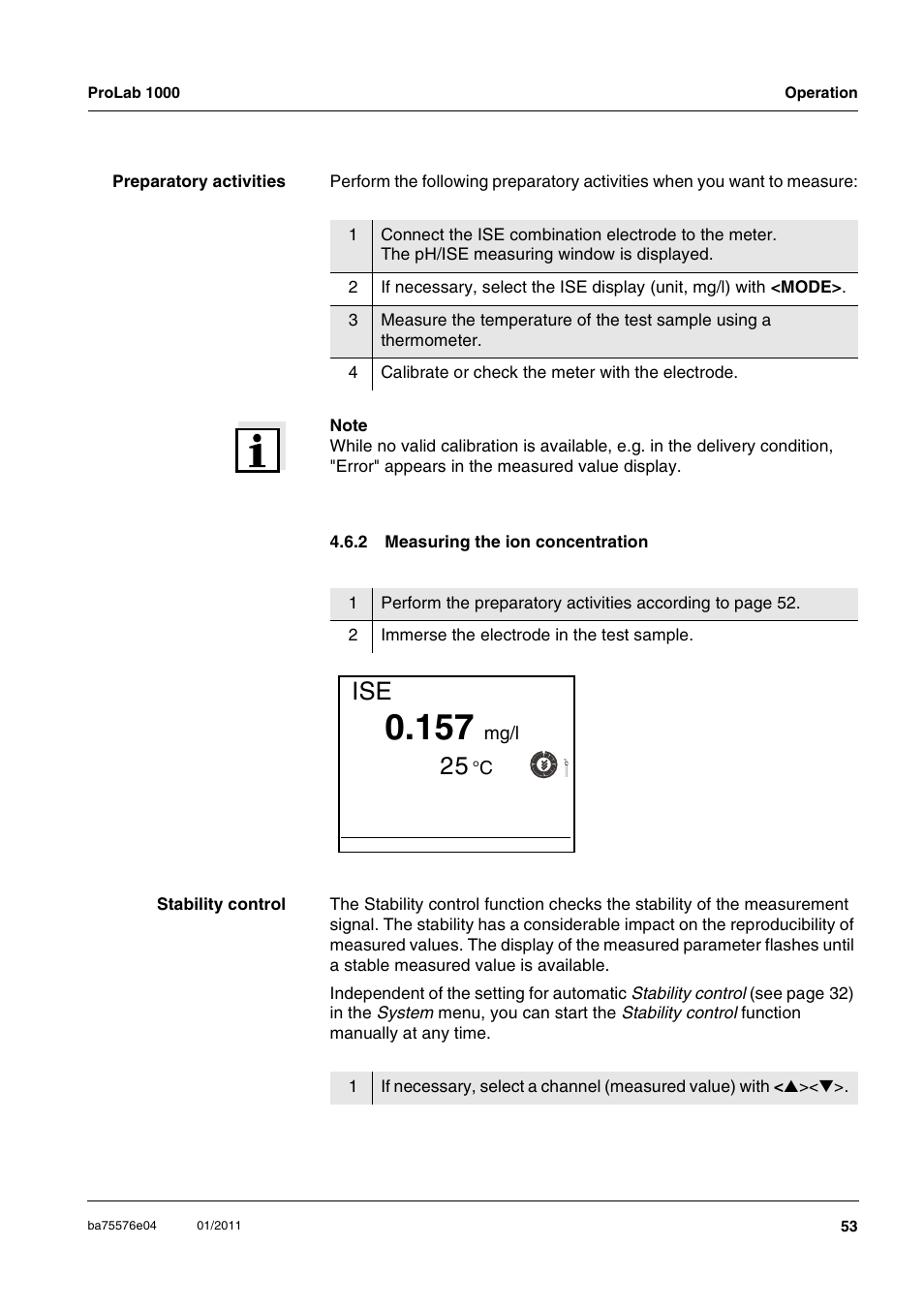 2 measuring the ion concentration, Measuring the ion concentration | Xylem ProLab 1000 BENCH TOP pH METER User Manual | Page 53 / 103