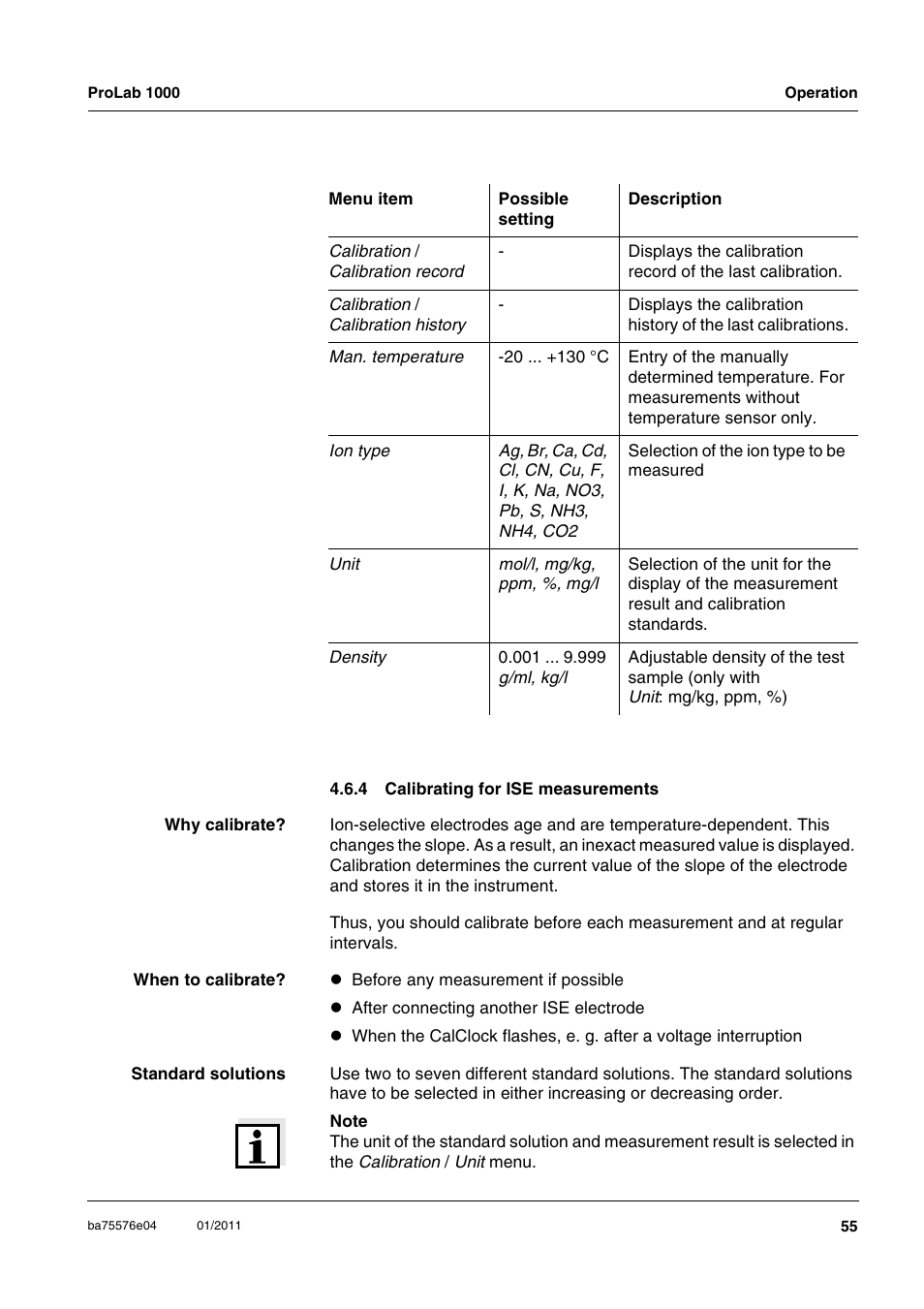 4 calibrating for ise measurements, Calibrating for ise measurements | Xylem ProLab 1000 BENCH TOP pH METER User Manual | Page 55 / 103