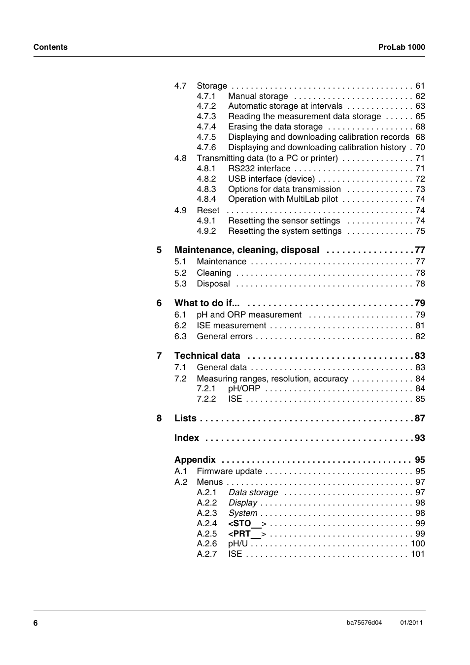 Xylem ProLab 1000 BENCH TOP pH METER User Manual | Page 6 / 103