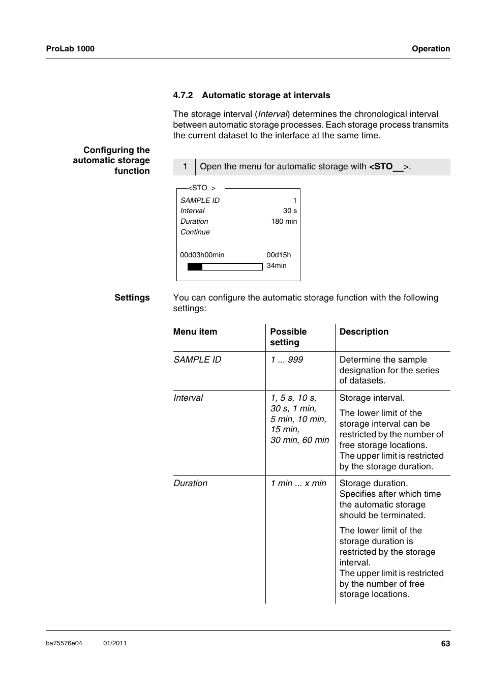 2 automatic storage at intervals, Automatic storage at intervals | Xylem ProLab 1000 BENCH TOP pH METER User Manual | Page 63 / 103