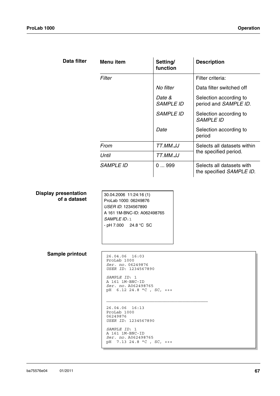Xylem ProLab 1000 BENCH TOP pH METER User Manual | Page 67 / 103