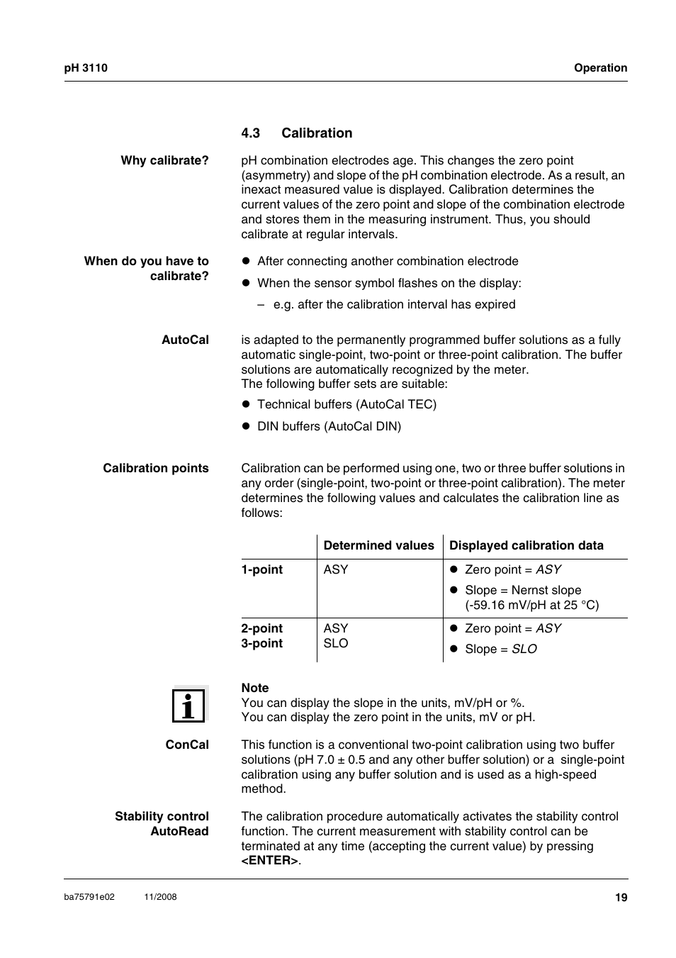 3 calibration, Calibration | Xylem PH3110 FIELD PH METER User Manual | Page 19 / 49