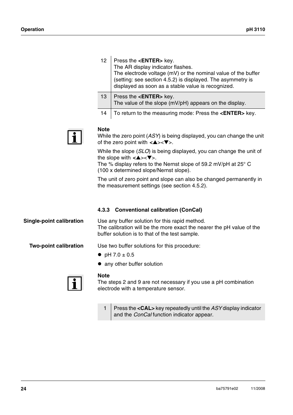 3 conventional calibration (concal), Conventional calibration (concal) | Xylem PH3110 FIELD PH METER User Manual | Page 24 / 49