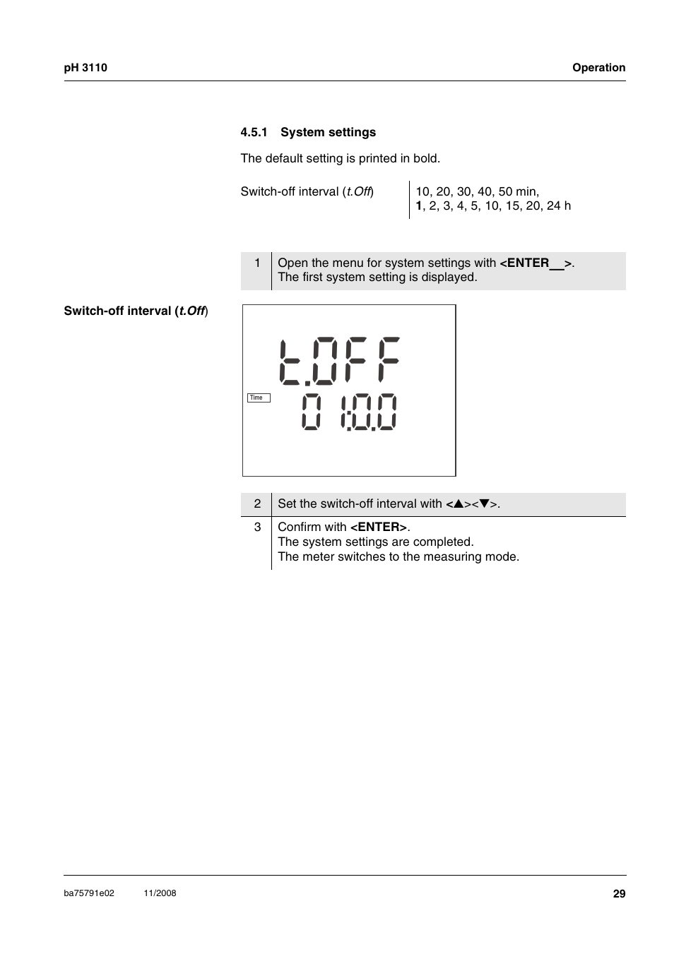 1 system settings, System settings, Fo t | Xylem PH3110 FIELD PH METER User Manual | Page 29 / 49