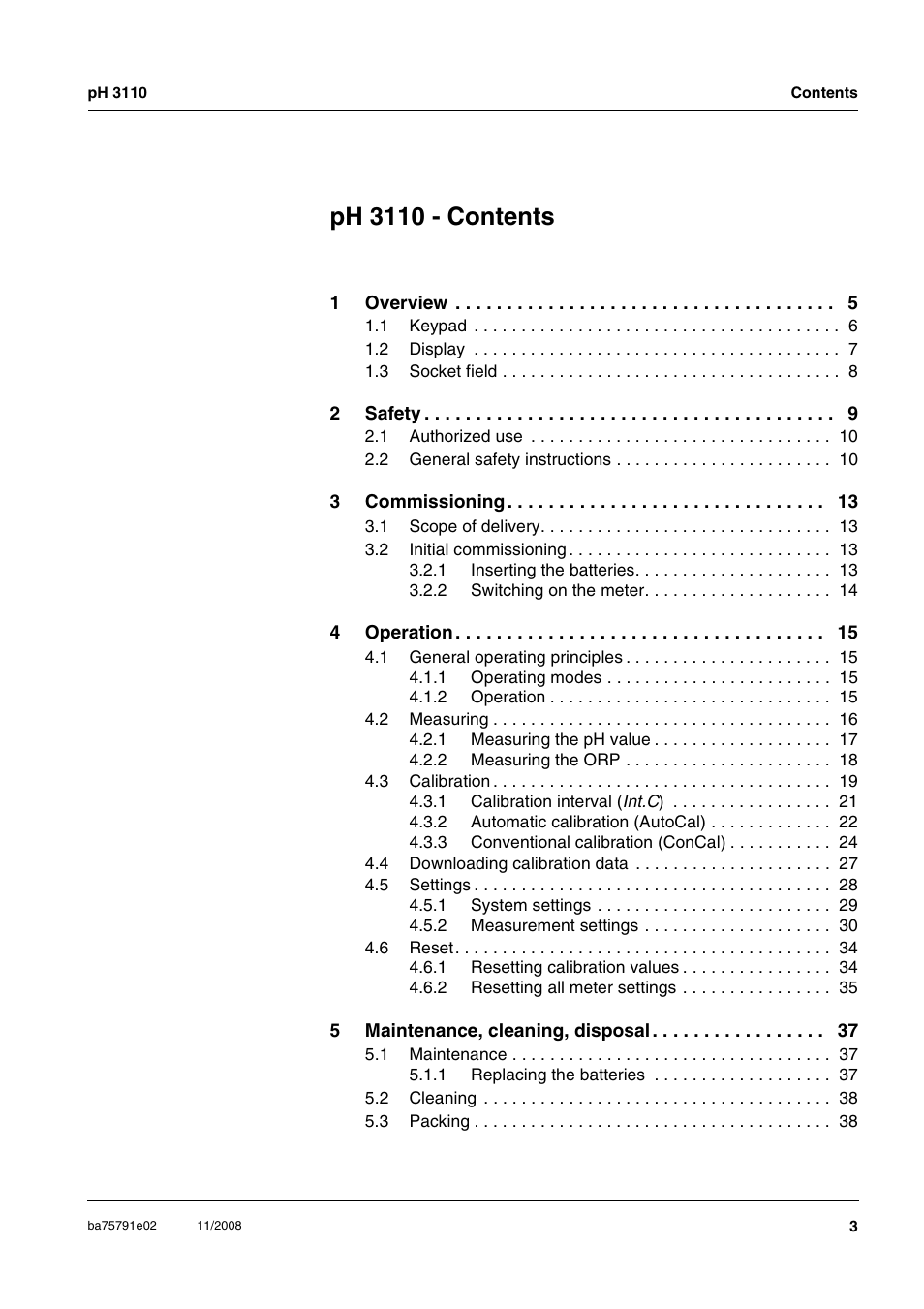 Ph 3110 - contents | Xylem PH3110 FIELD PH METER User Manual | Page 3 / 49