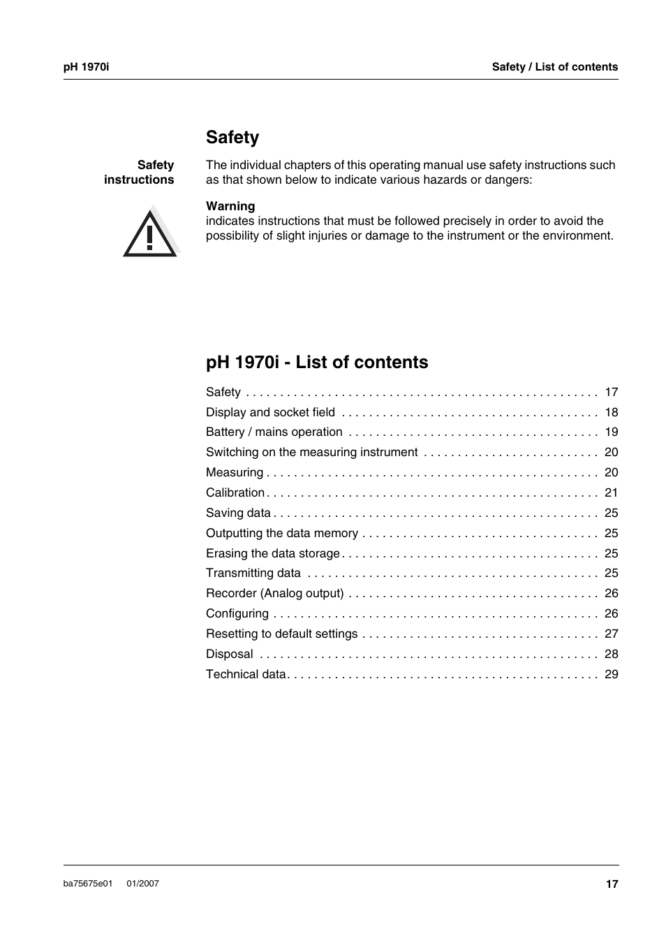 Safety, Sécurité, Seguridad | Ph 1970i - list of contents | Xylem PH1970i PORTABLE PH METER User Manual | Page 17 / 60