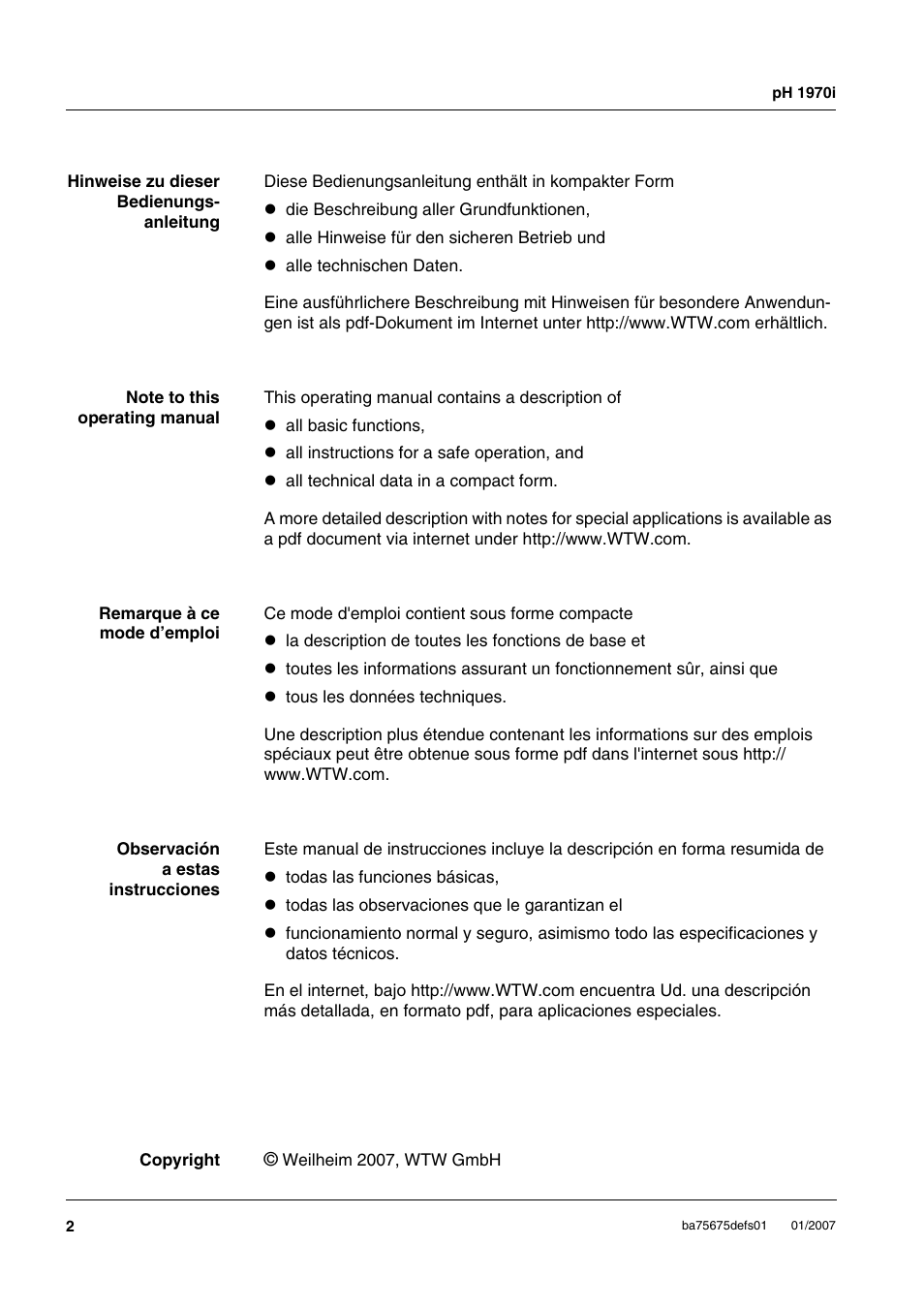 Xylem PH1970i PORTABLE PH METER User Manual | Page 2 / 60