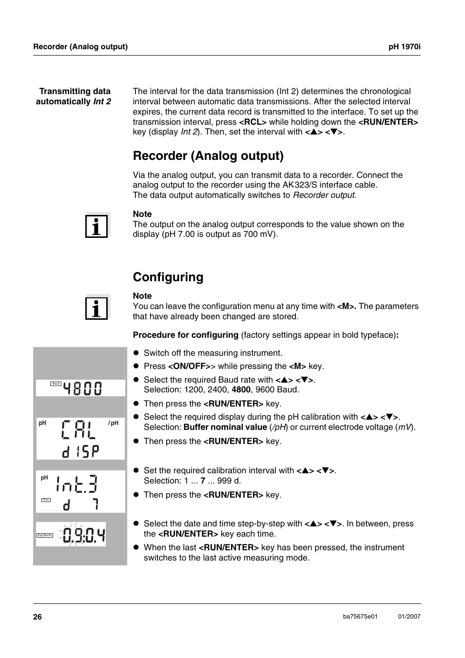 Recorder (analog output), Configuring, Enregistreur (sortie analogique) | Configuration, Registrador (salida analógica), Configurar, 3n t, I s p | Xylem PH1970i PORTABLE PH METER User Manual | Page 26 / 60