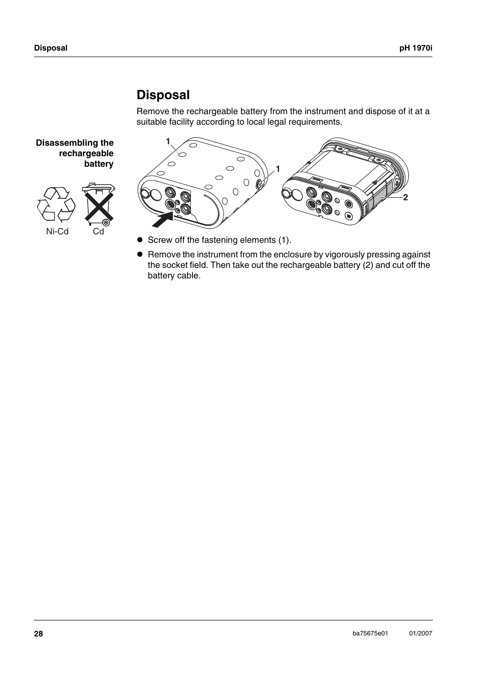 Disposal, Elimination, Eliminación / desaprovisionamiento | Xylem PH1970i PORTABLE PH METER User Manual | Page 28 / 60