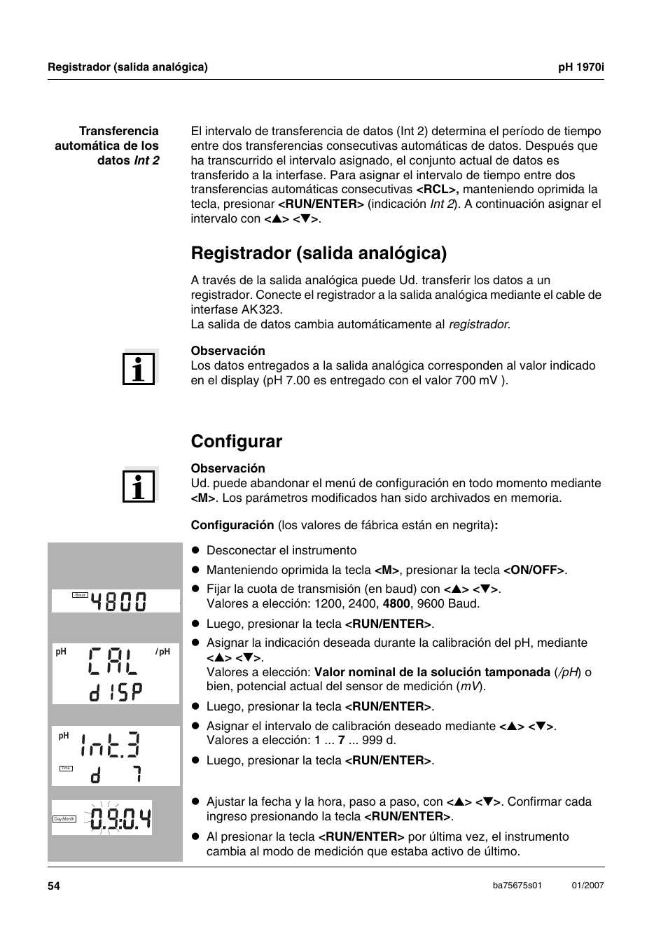 3n t, Registrador (salida analógica), Configurar | I s p | Xylem PH1970i PORTABLE PH METER User Manual | Page 54 / 60